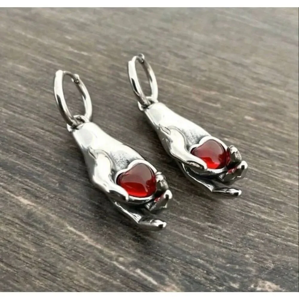 Heart in Hand Huggie Earrings